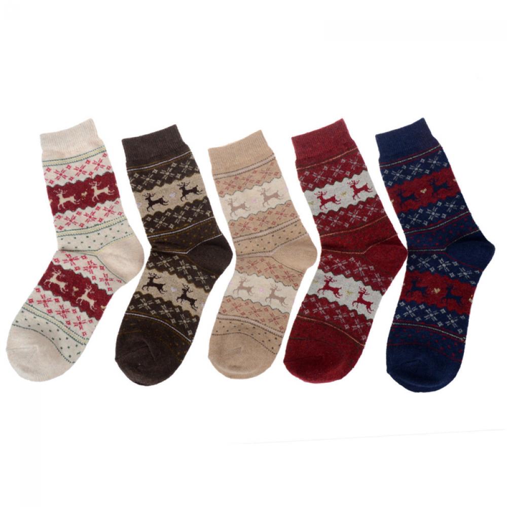 Women Men Warm Winter Christmas  Wool Socks Deer Snow Flake