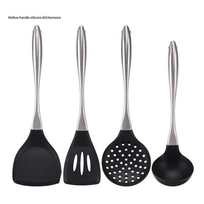 1 pz Utensili da cucina Spatola antiaderente Hangable Set di pentole in silicone Manico cavo in acciaio inossidabile Cucchiaio da zuppa Spatola per perdite