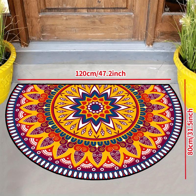 1pc 2D Flat Printed Semi-Circular Welcome Mat Non-Slip Washable Floor Rug Creative Half Round Carpet for Indoor Outdoor Entrance Decoration
