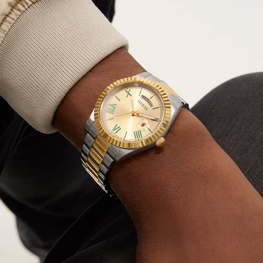 Guess Two-Tone Stainless Steel Men's Quartz Watch with Date Strap - GW0265G14