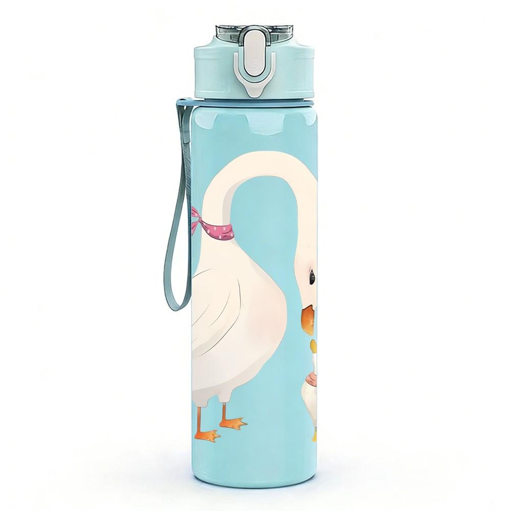 1PC White Goose With Heart Neck Print 750ml Color Plastic Sports Water Bottle Leakproof Flip Straw Lid Suitable for Sports Office Home Use
