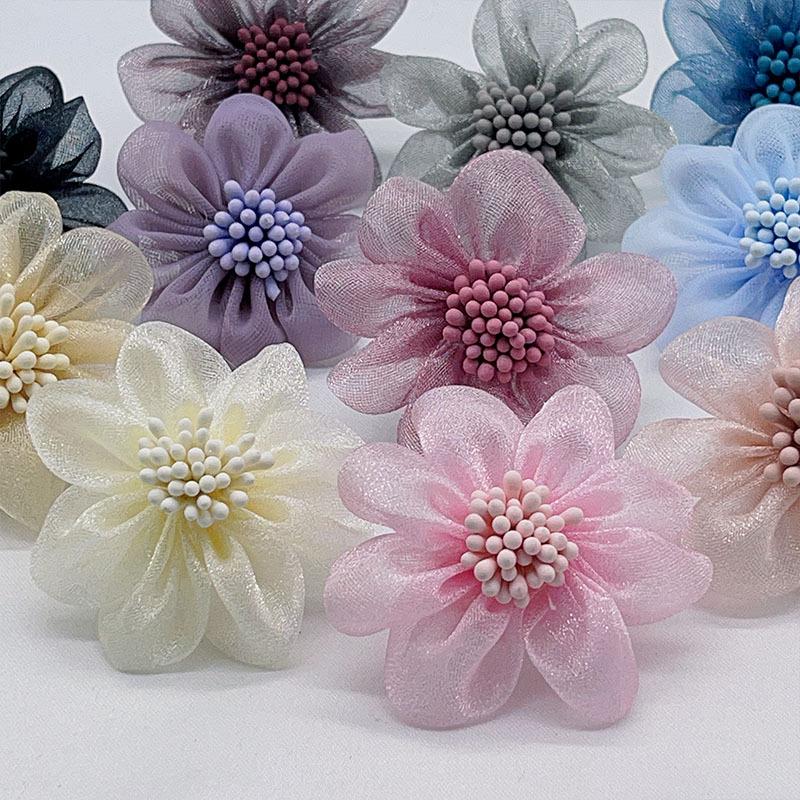 Korean Style Handmade Organza & Yarn Flower Headband Accessories