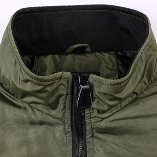 Stand Collar Long Sleeves Slant Pockets Ribbed Cuffs Casual Jacket Autumn Winter Thickened