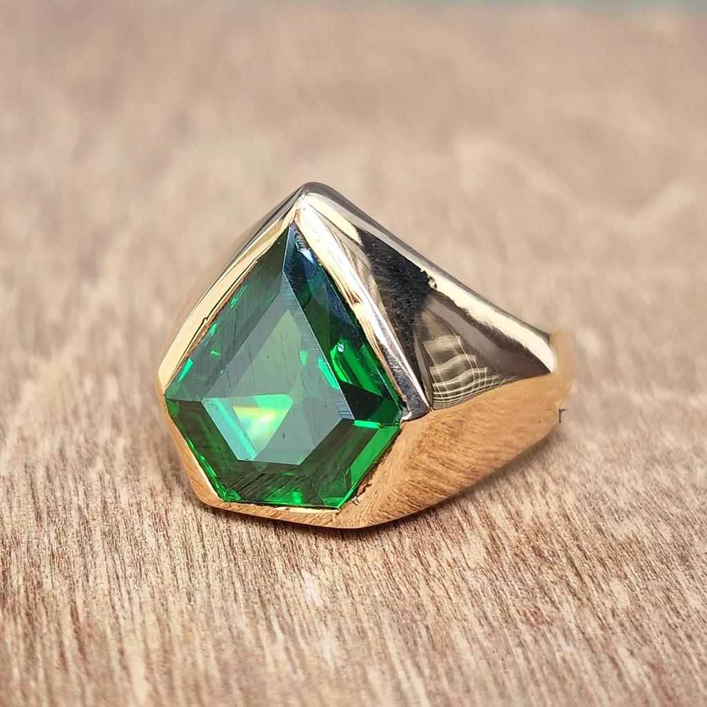 Diamantform Grüner Granat Quarz 925er Sterlingsilber Gelbgoldauflage Ring Schmuck