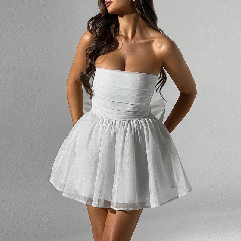 European and American Strapless Style Fashionable Mesh Backless Dress for Women