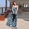 Blue Floral Strappy Chiffon Dress - Women's 2026 Summer Elegant Beach Style