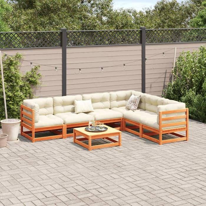 VidaXL Garden Lounge Set 7 Pcs with Cushions Wax Brown Solid Pine Wood 3299468