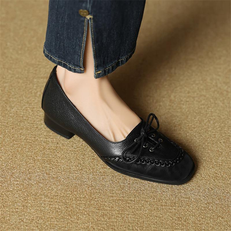 Fashion New Spring/Summer Genuine Leather Women Pumps Shoes for Women Fashion Leopard Print Round Toe Loafers Shoes Women Lace Low Heels