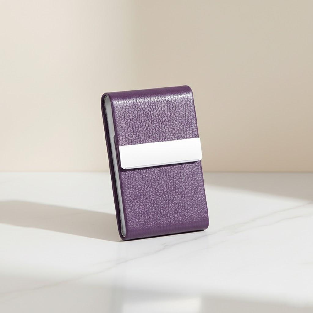 

Slim Metal Pocket Business Card Holder Case with Magnetic Shut PU Leather Card Wallet ID Organizer for Men Women