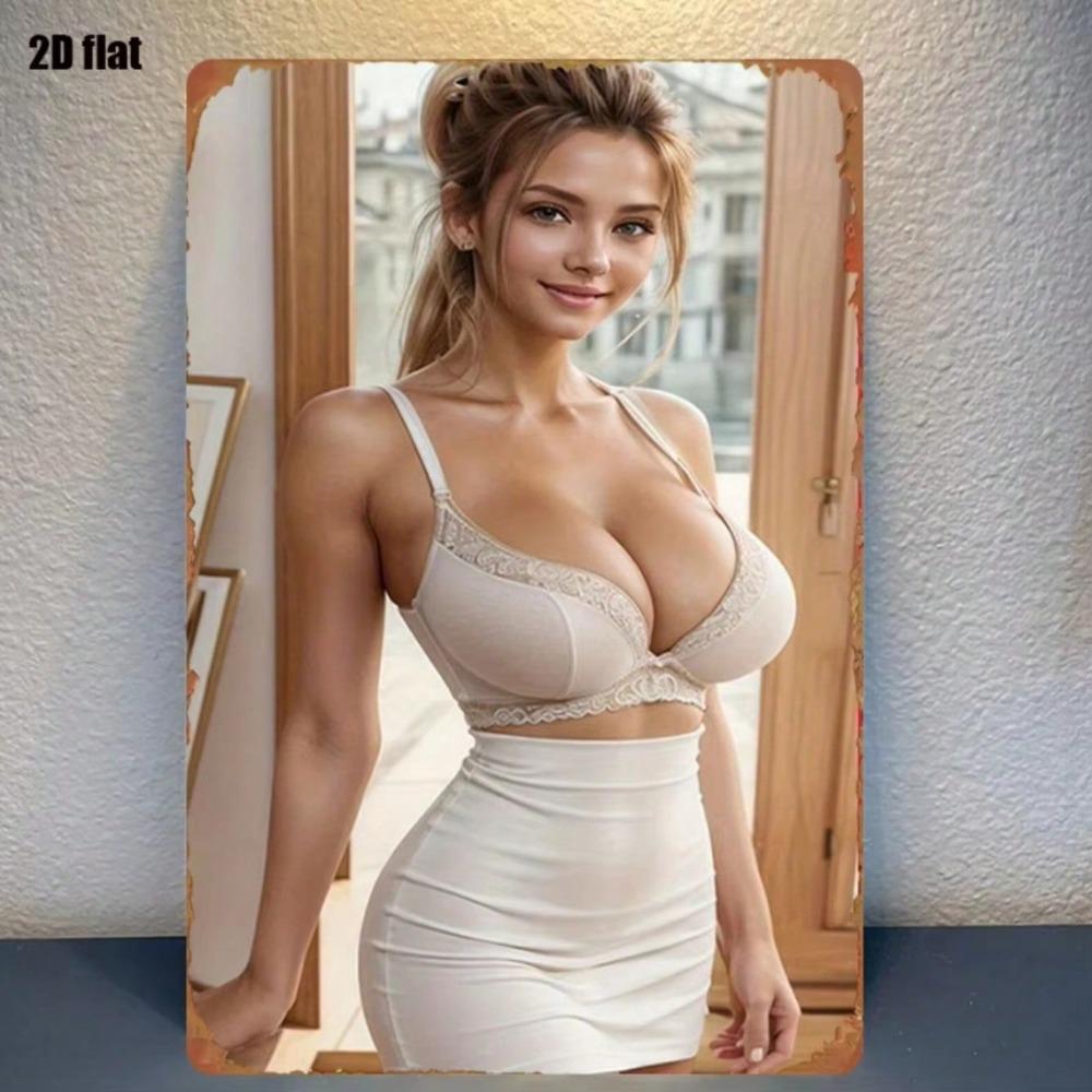 Elegant Woman Portrait 8x12 Inch Metal Wall Art Farmhouse Kitchen Room Decor Tin Sign