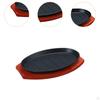 Cast Iron Steak Plate Fajita Pan with Wood Tray Serving Sizzling Dish