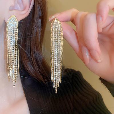 Exquisite Exaggerated Tassel Rhinestone Earrings for Women Bridal Wedding Long Tassel Earring Jewelry Christmas Party Gift