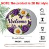 2D Flat 1pc, 8x8 In Printed Artwork, Welcome Wreath Butterfly Round Aluminum Metal Sign, Wall Home Room Farmhouse Home Street, Shop, Garage, Farm