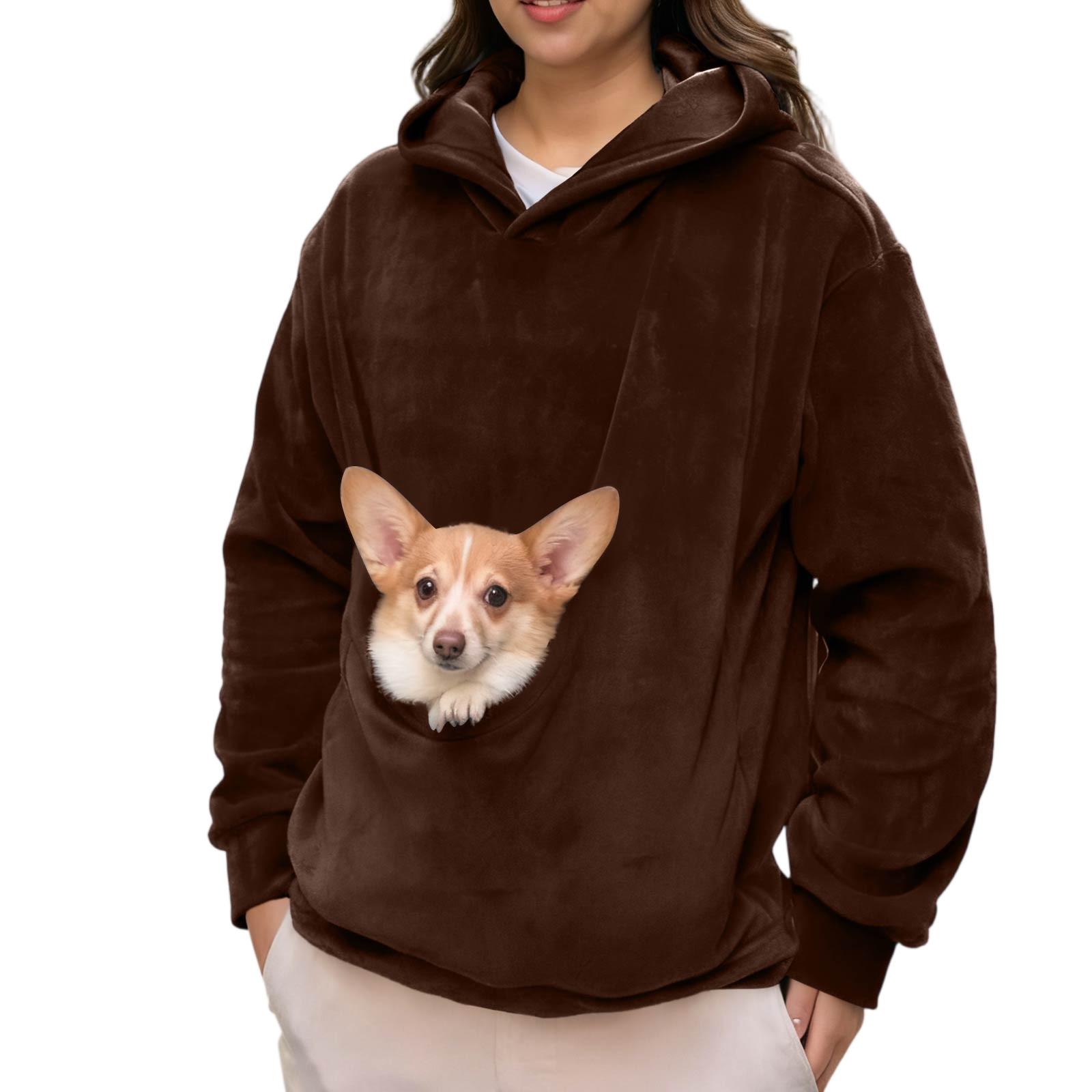 

Men s And Women s Unisex Fashion Casual Top Solid Color Long Sleeve Pet Pocket Hoodie Sweatshirt XL кофейный