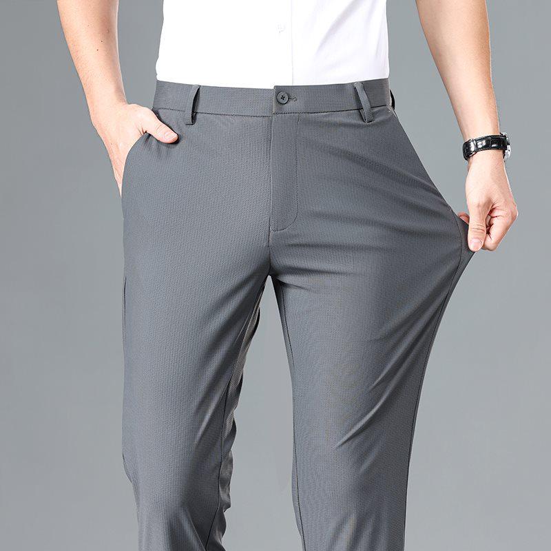 2026 Spring/Summer High-Quality Ice Silk Striped Business Casual Men's Pants Luxury Suit Trousers