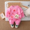 Girls Spring and Autumn Suit Flower Rabbit Baby Children's Clothing Western Style Baby Plus Velvet Warm Sweater Girl