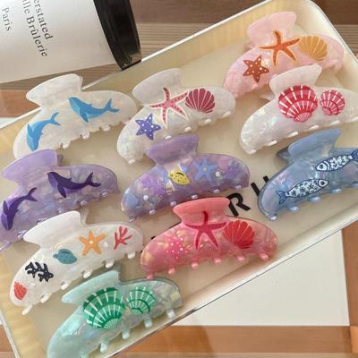 Dopamin Unterwasserwelt Haarklammer Seestern Muschel Umweltfreundliche Acryl Haarklammern Haaraccessoires für Frauen Mädchen