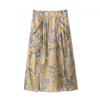 Womens Elegant Floral Print Linen Blend A-Line Maxi Skirt