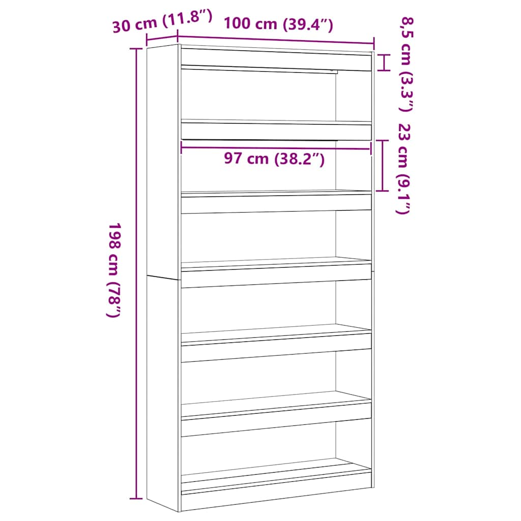 Bookshelf Sonoma Oak 100 x 30 x 198 cm Particleboard