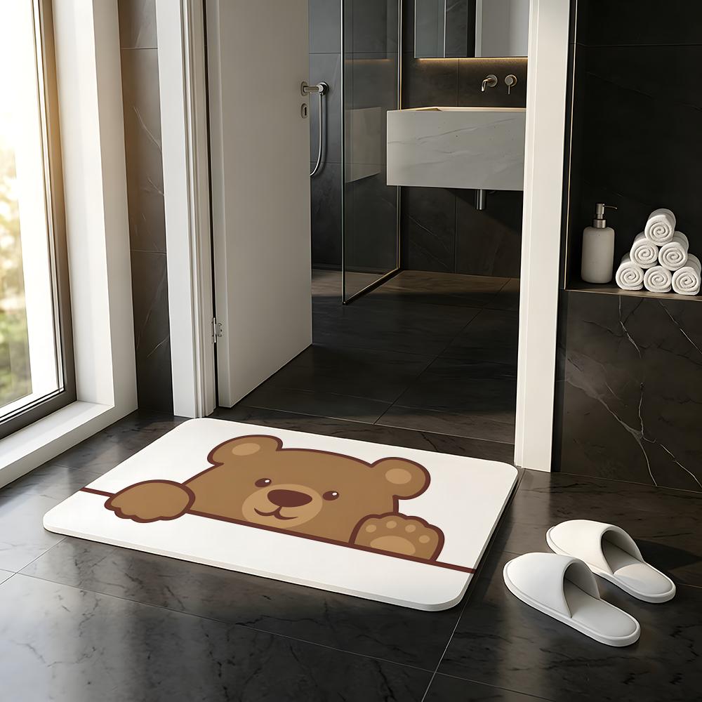Cartoon Style B-Baby Bear Floor Mat Absorbent Floor Mat Non-Slip Entrance Rug for Bathrooms Restrooms and Toilets