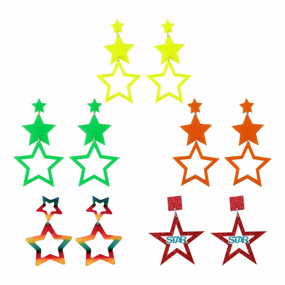 Punk Neon Color Star Acrylic Dangle Earrings For Women Girl Hollow Geometric Pentagram Long Drop Earrings Fashion Jewelry Gifts