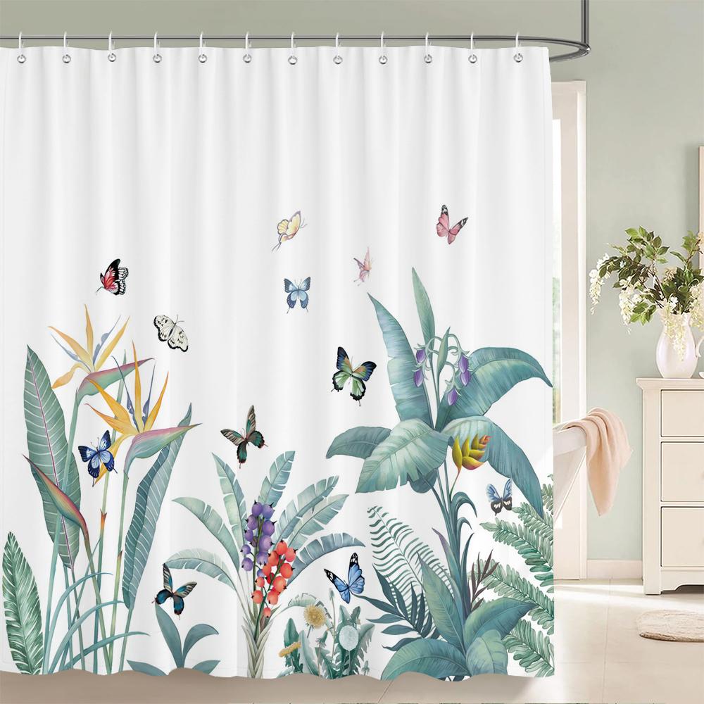 Flowers Waterproof Bathroom Curtains Green Plants Shower Curtains   3d Printing Polyeste Fabric Decoration Home Bath Screen