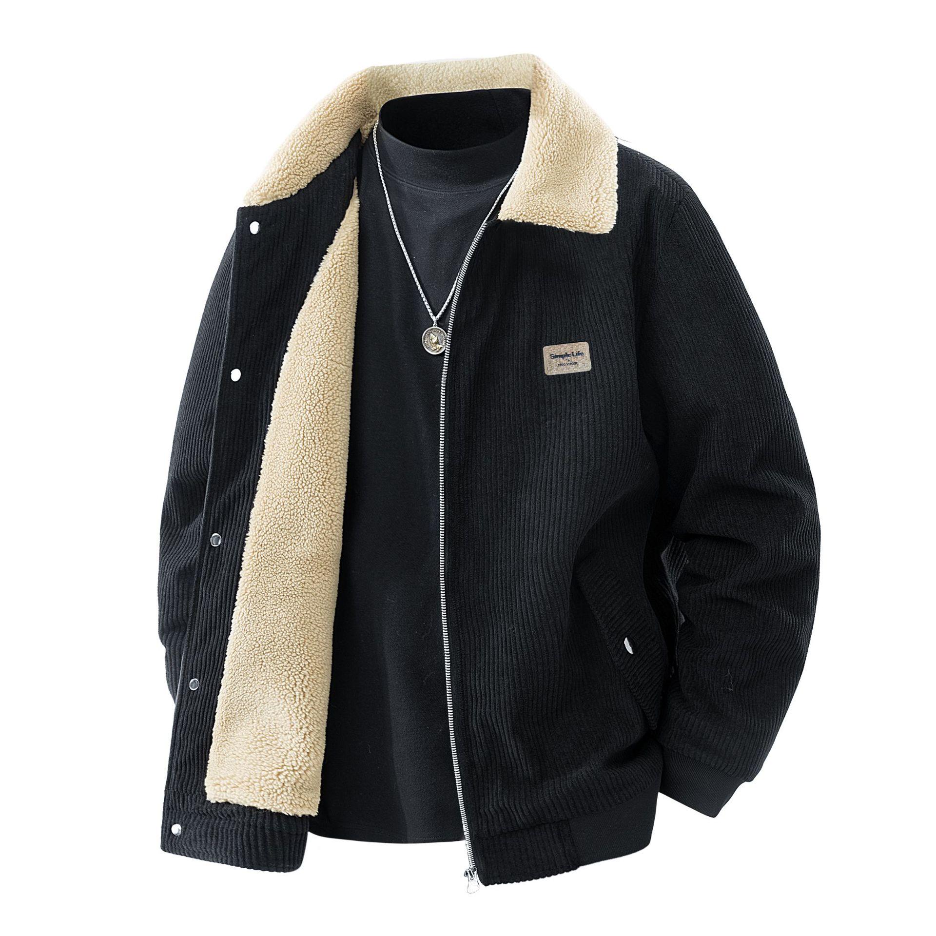 

New Arrival Men’s Plus Size Warm American Style Lapel Jacket with Velvet Lining for Autumn/Winter. L чорний