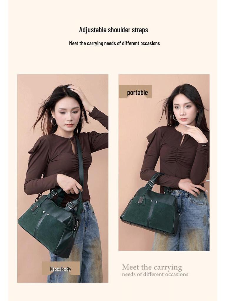 2025 Frosted Cowhide Multi-Compartment Pillow Handbag - Women's Versatile Shoulder & Crossbody Bag