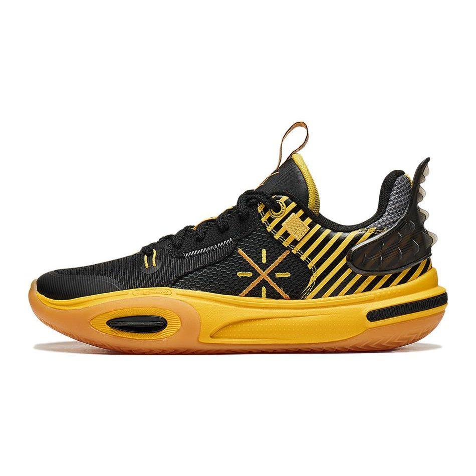 Li Ning YOUNG Synthetikleder Niedrig geschnitten Kinder Basketballschuhe Schwarz Gelb Kinder YKBT066-1