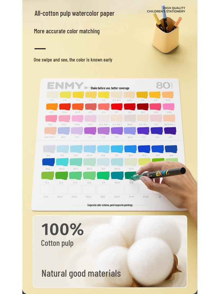 Enmi Liquid Acrylic Marker Set - 80 Colors, Soft Tip, Layerable, for Children's Painting In Black Box