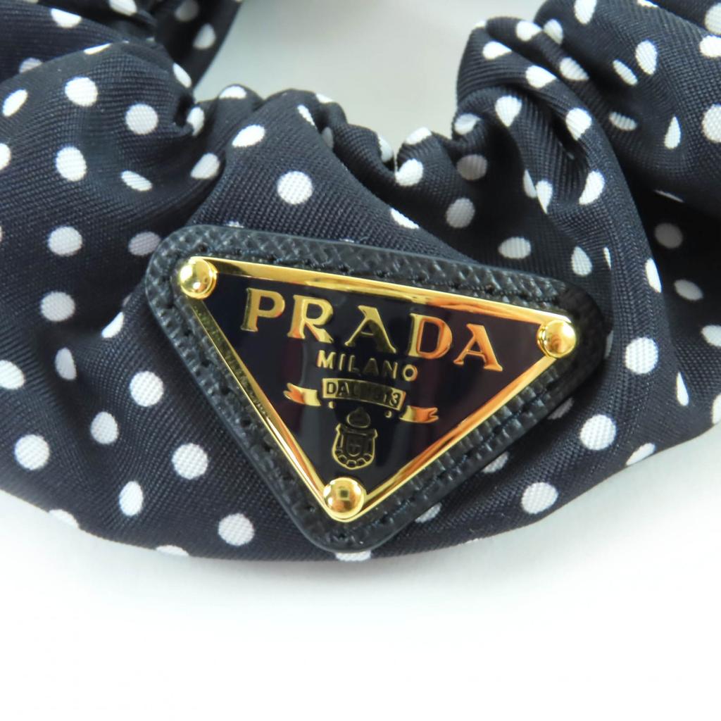 Pristine PRADA hair accessory Triangle logo Tessuto dot pattern scrunchie 1IF015 Used