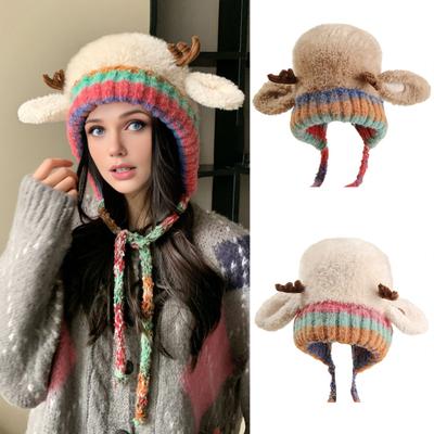 Christmas Antler Hat Handbag 2-in-1 Reindeer Hat Festive Elk Antler Decoration Stretchy Soft Warm