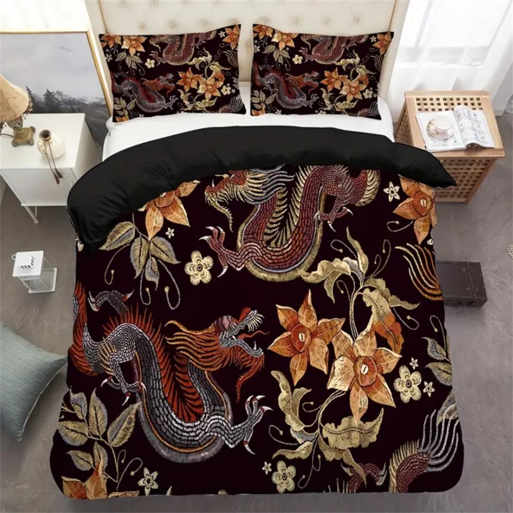 Comforter Chinese Dragon Bedding Set Double Twin Full Size Teens Adults Bedclothes Soft Polyester For Baby