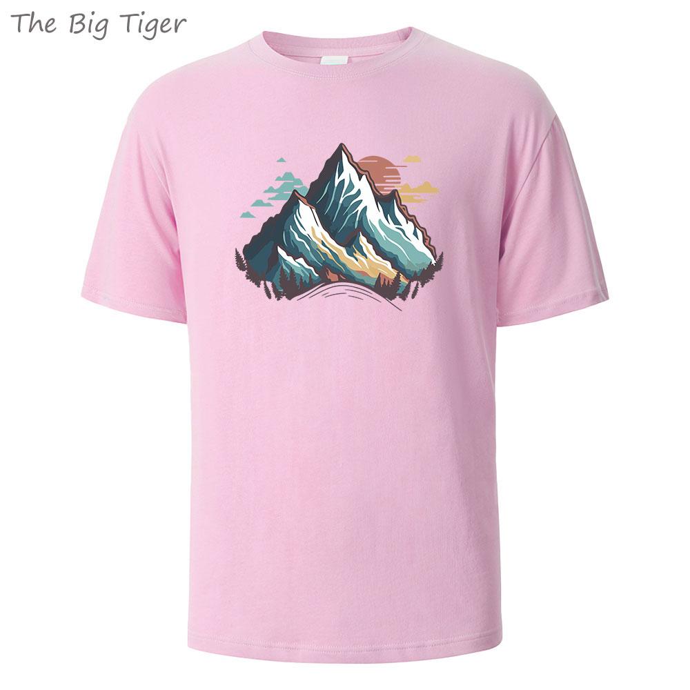 

Базовая хлопковая мужская футболка с принтом горы, свободного кроя, с круглым вырезом, в минималистичном стиле, унисекс, повседневный удобный топ 4XL