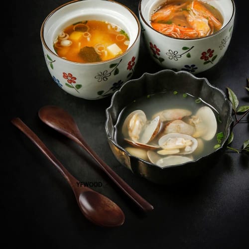 YFWOOD 2-Piece Spoon Set, 22.5cm, Natural Wood with Genuine Lacquer Coating, Soup Spoon, Wooden Dinner Spoon, Lightweight, Curry Spoon, Table Spoon, S