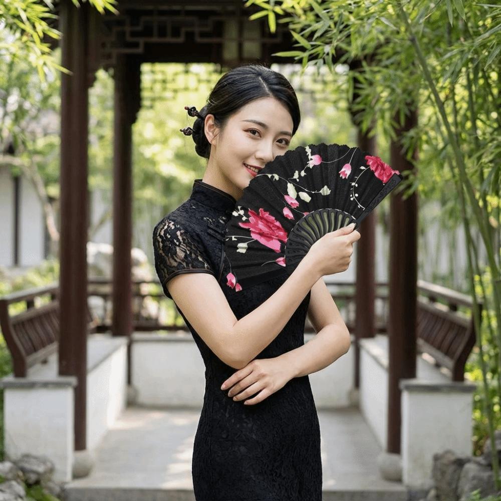 Decorative Folding Fan Plastic Rod Dance Fan Exquisite Flower Handheld Fan  Hanfu Accessories