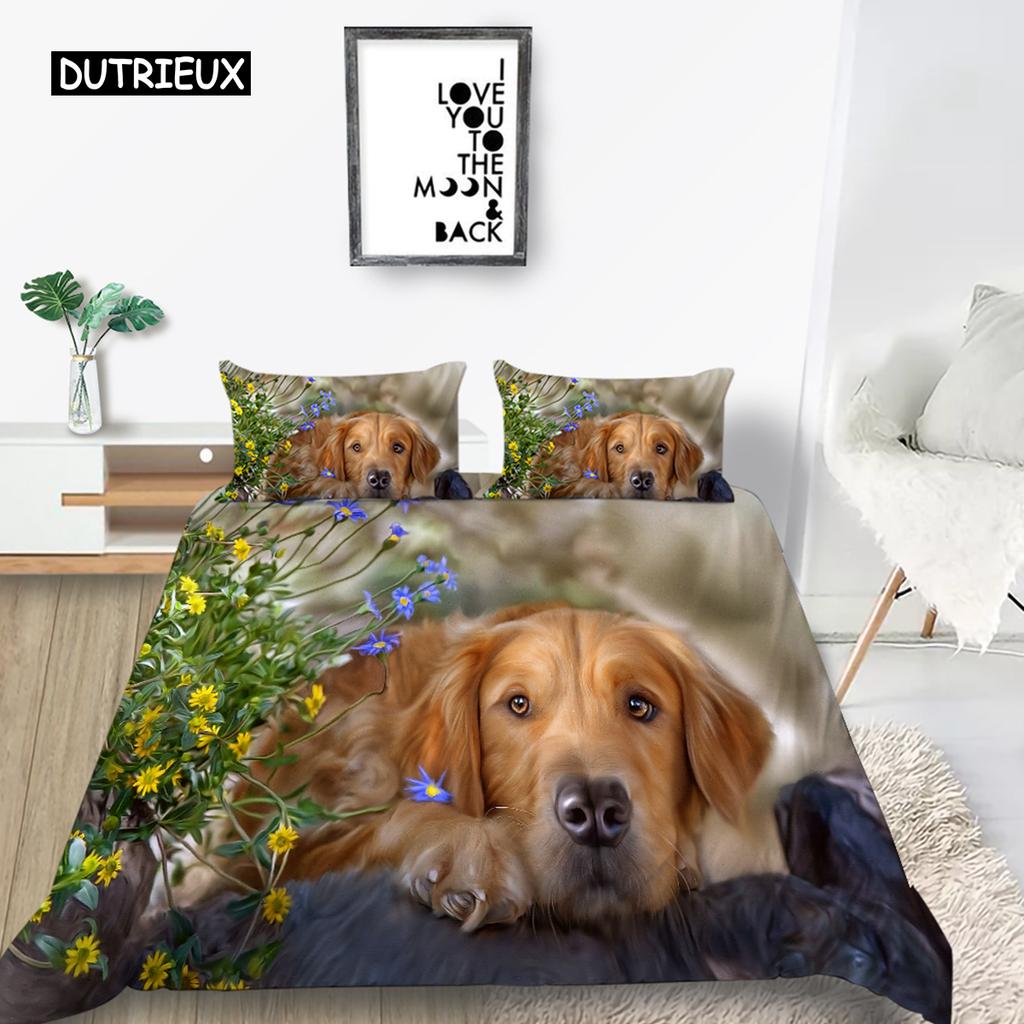 Djur Hund Sängkläder Set 3D Söt Hund Mode Påslakan Queen King Twin Härlig Husdjur Hund för Barn Vuxna Barn Rumsdekoration