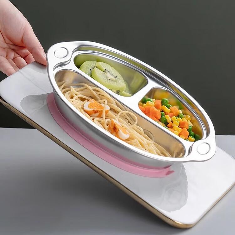 Onlycook [Sun Li Same Style] Children's Suction Plate, 304 Stainless Steel Divided Plate, Baby Food Tray, Tableware - Pink