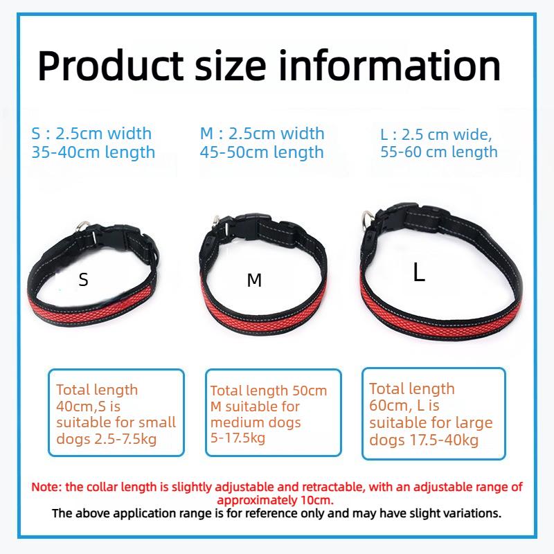LED Light Dog Collar Rechargeable USB Three Modes LED Collars for Small Medium Dog Safety At Night Breathable Nylon Pet Choker