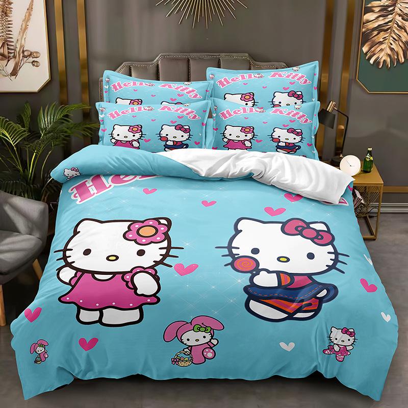 Kt Cat Series Three-Piece Set, Duvet Cover, Grinding Kit, Digital Printing Hello.