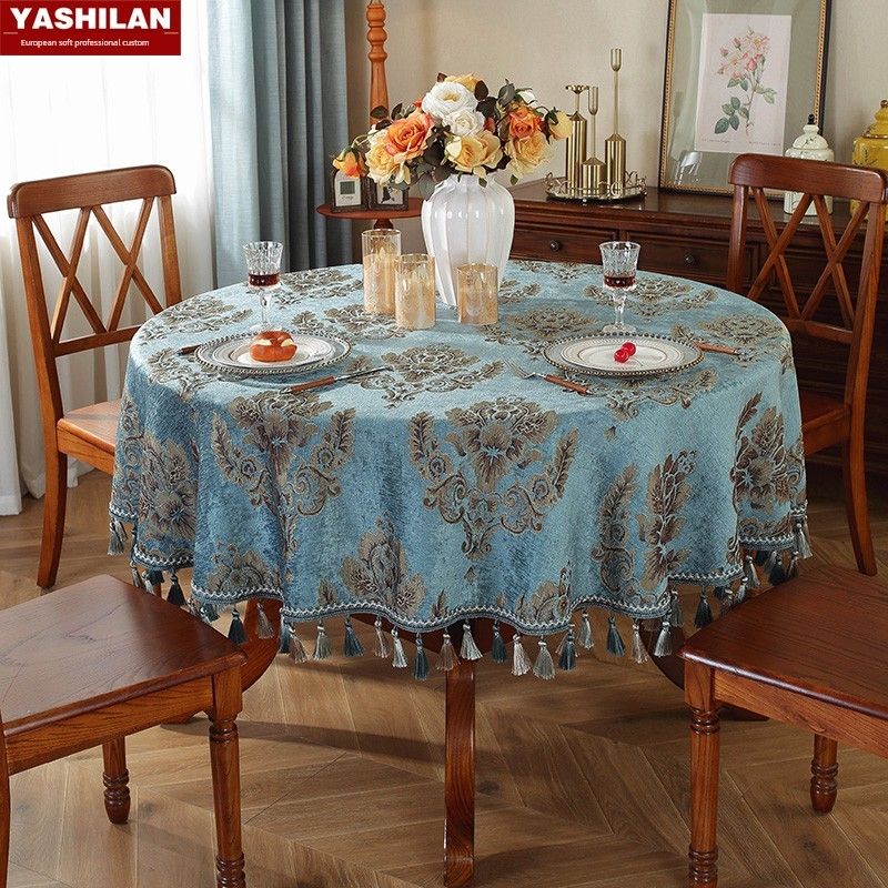

Большая круглая Скатерть для стола Тканевая круглая Скатерть Изысканная Доступная Роскошь Пасторальная Американская Скатерть Скатерть для Кофейного столика Хлопок и Лен Dark Blue Turntable sleeve 90cm