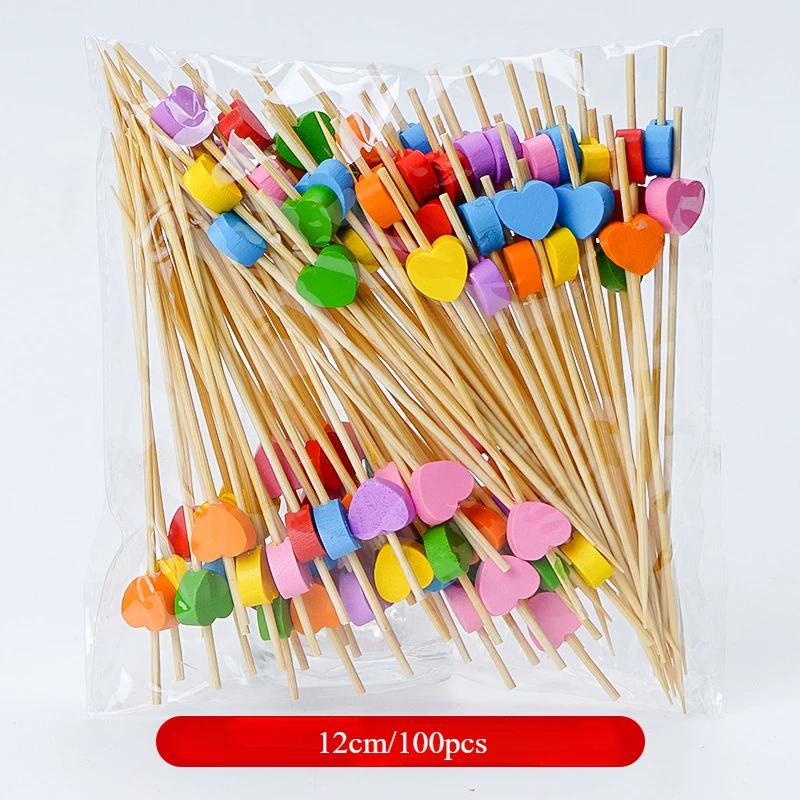 100 Pcs/12cm Disposable Fruit Pick Creative Handmade Heart Shape Bead Appetizer Picks Fruit Toothpicks Party Supplies Toothpick