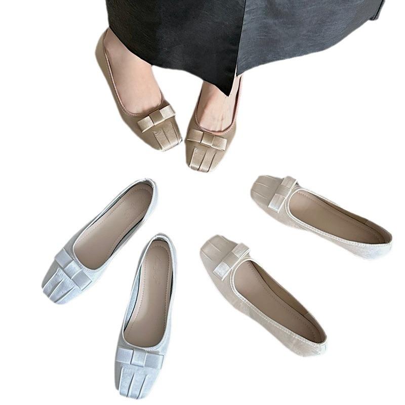 Shallow single shoes, new grandma autumn one-pedal women's shoes, flat-soled Doudou shoes with skirt flat heels