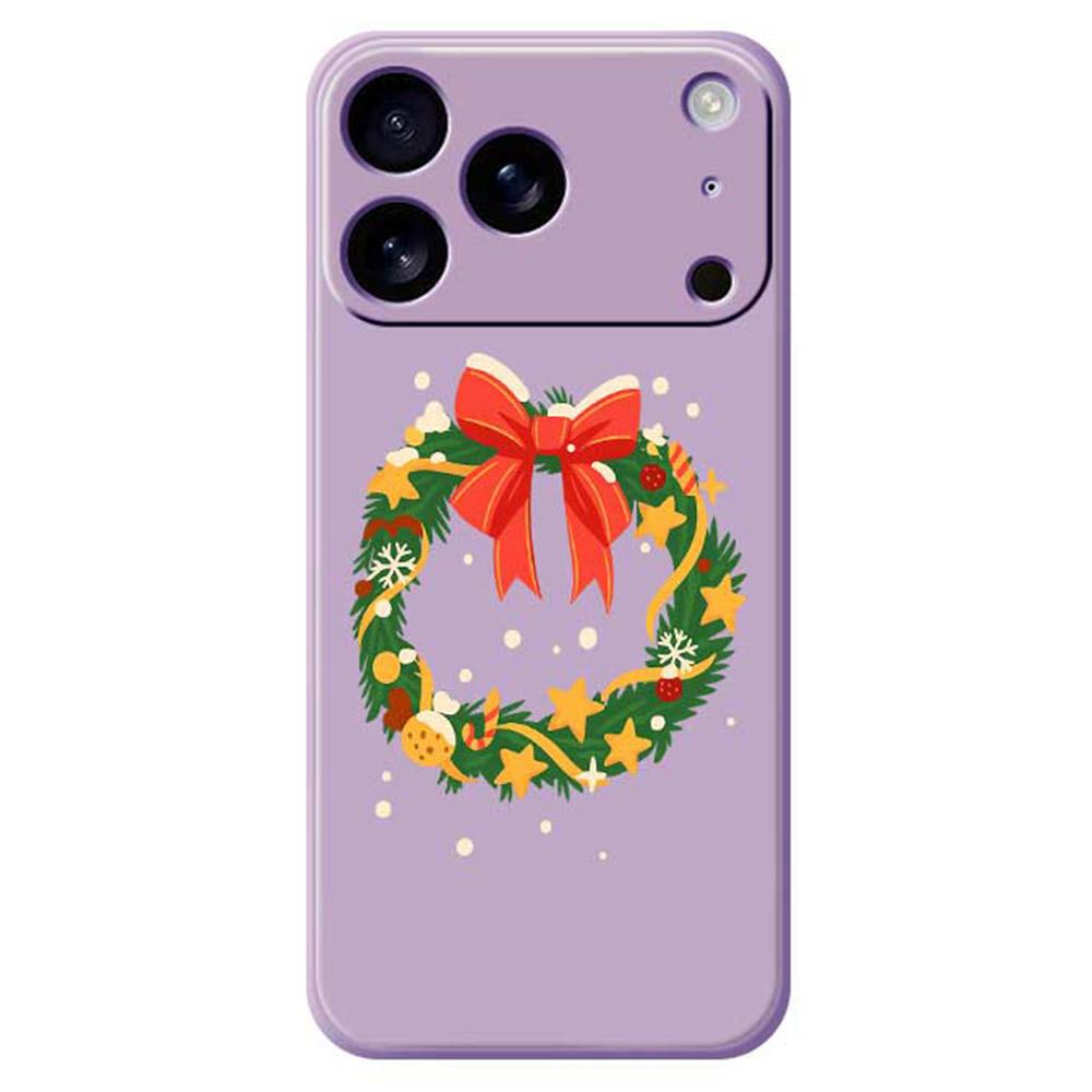 

For iPhone 17 Pro Max Case Bow Wreath Pattern Printing Straight Edge TPU Phone Back Cover Purple