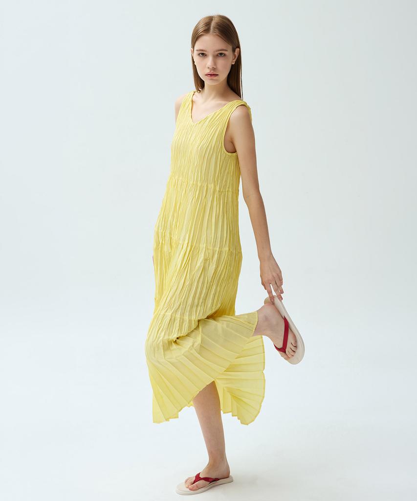 Waiowai Crease Tiered Slip Pleated Dress_3Colors