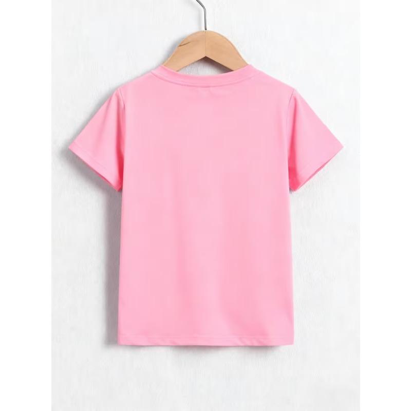 Kids Crewneck Short Sleeve T-Shirt, Cute Cartoon Placement Print