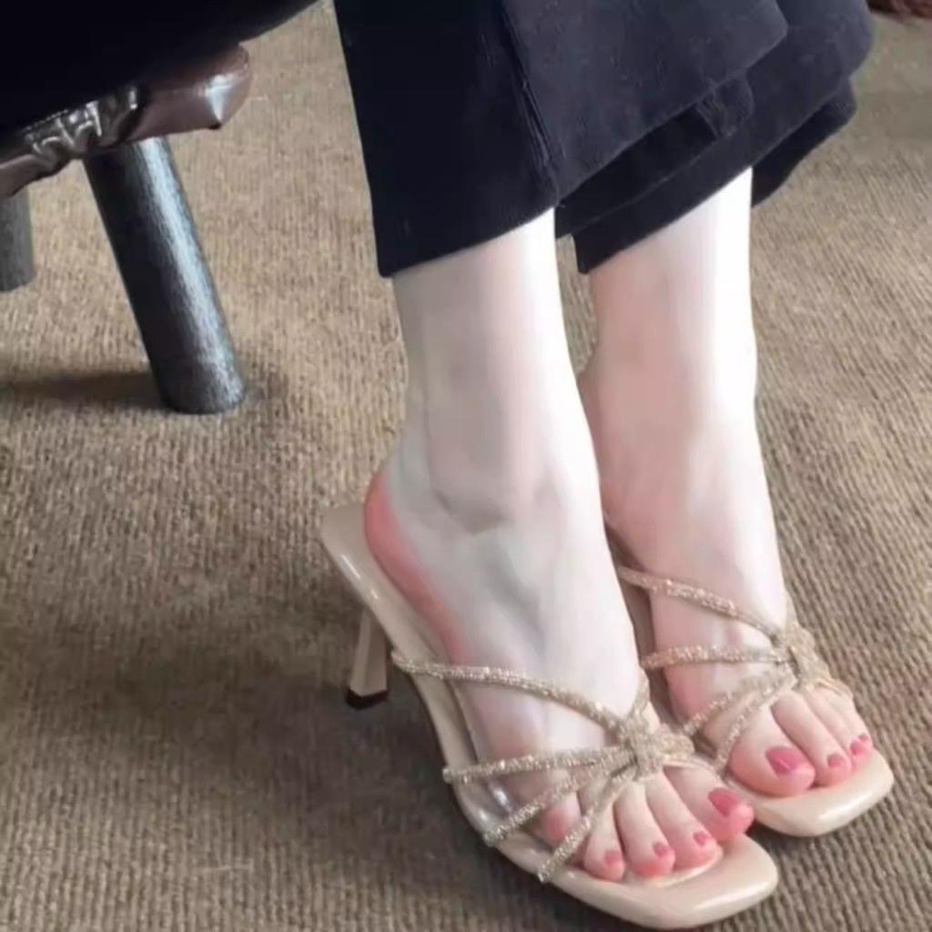 Flash Diamond One-Word Drag Women'S Light Luxury High-End Design Summer Versatile Dinner Foreign Style Fashion Outer Slippers