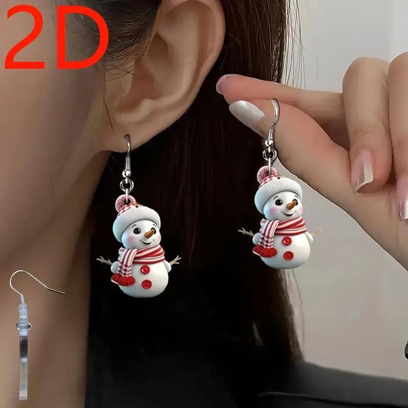 Christmas cross-border new cartoon snowman earrings flat acrylic creative cute snowman doll earrings jewelry
