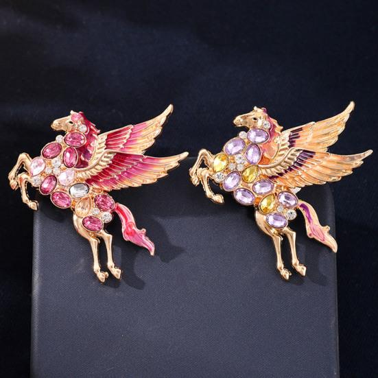 Horse Brooch Colorful Shiny Rhinestone Enamel Wings Galloping Design Versatile Lapel Pin Collars Sweaters Bags Badge