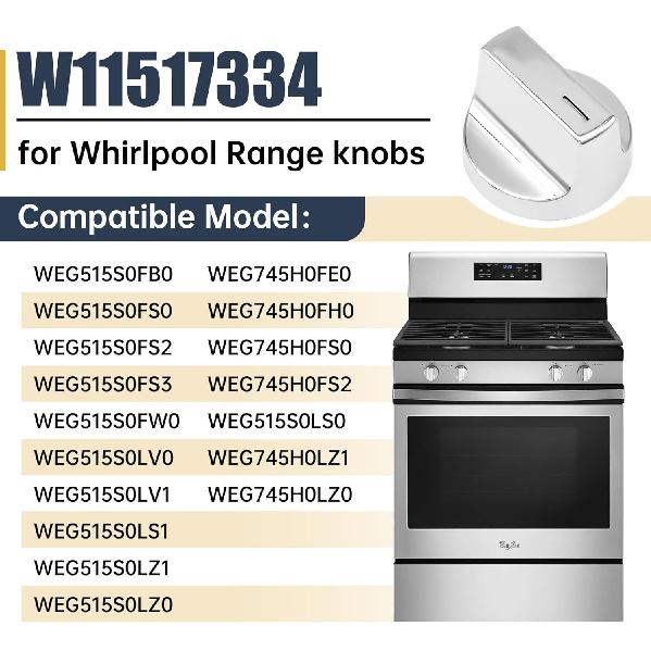 Upgraded 5pc W11517334 W11122869 Range Knob for Whirlpool OEM Gas Range Oven Knob W10850033 W11458842 Knob Fits Models WEG515S0FB0 WEG515S0FW0-WPL